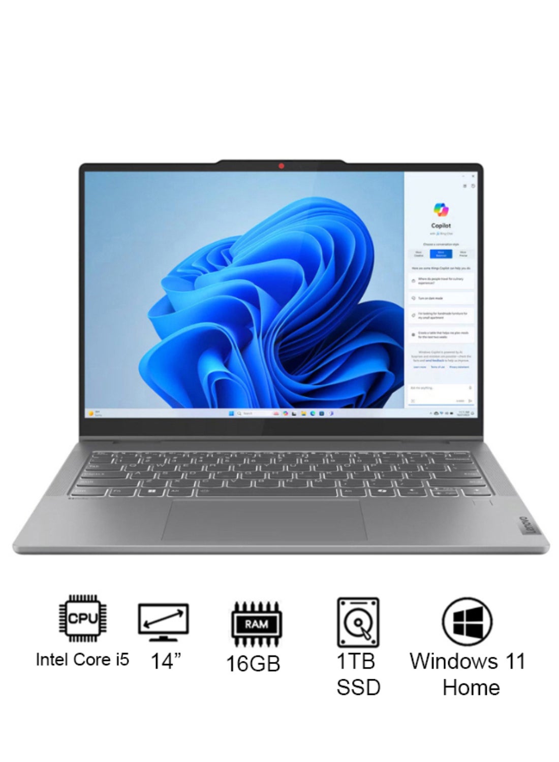 IdeaPad 5 14IRH9 2-in-1 Convertible (2024) Laptop With 14-Inch WUXGA Display, Core i5-13420H Processor/16GB RAM/1TB SSD/Intel UHD Graphics/Windows 11 Home English/Arabic Luna Grey