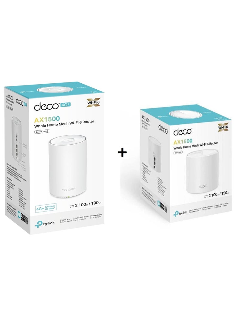 تي بي لينك Deco X10-4G and Deco X10 (1-Pack) AX1500 Whole Home Mesh Wi-Fi 6 System with 4G Connectivity for Ultra-Fast Seamless Coverage White  - Image 1