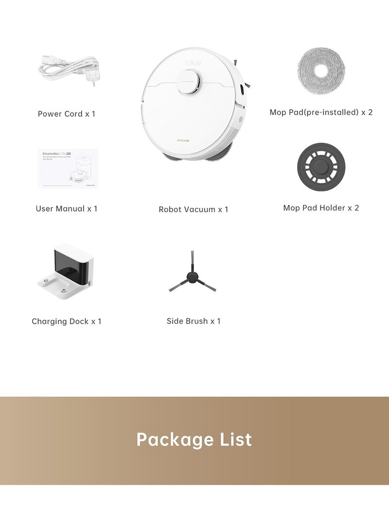 دريم - L10S Pro Gen 2 Robot Vacuum Cleaner And Mop, 7,000 Pa Suction Power, Automatic Mop Lifting, Ultrasonic Carpet Detection, Siri Compatibility, Dreamehome App, Pet Hair, Hard Floors, And Carpet 2400 W L10s PRO GEN 2 White - Image 1