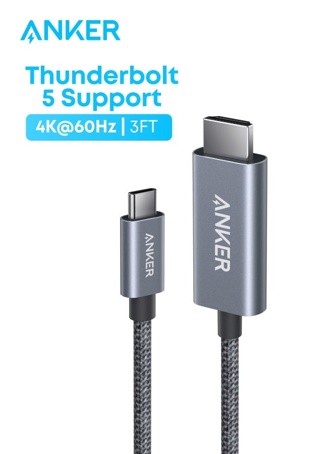 HDMI Cable, 4K@60Hz Ultra-Fast Nylon-Braided USBC to HDMI Cord with Advanced Shielding, Thunderbolt 5/4/3, For MacBook, iPad, iPhone, HDTV, and More (3 FT) Black  - Image 1