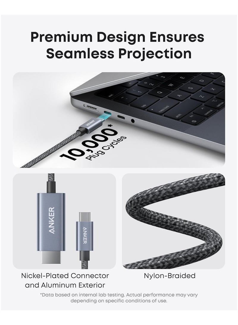 آنكر - HDMI Cable, 4K@60Hz Ultra-Fast Nylon-Braided USB C to HDMI Cord with Advanced Shielding, Thunderbolt 5/4/3, For MacBook, iPad, iPhone,HD TV, and More (6 FT) Grey - Image 1
