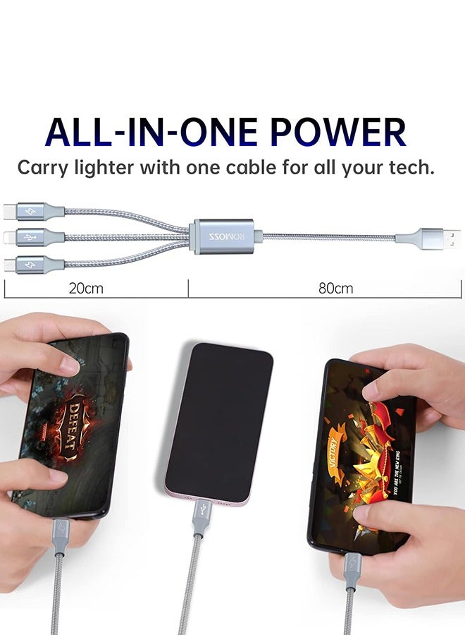 روموس CB25A Fast Charging Data Cable/Cord 3-in1 USB-A to Micro & Lightning & Type-C, Nylon Braided Wire, Compatible for iPhone/Android Grey  - Image 5