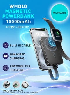 ROMOSS 10000 mAh WMO10 Magnetic Power Bank, 15W Wireless Portable Charger, Magsafe Battery Pack PD 20W Wired Charging, Magsafe Charger For iPhone 12-16 Series, Samsung, Xiaomi Black  - Image 1