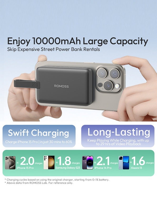 ROMOSS - 10000 mAh WMS10 Magnetic Power Bank , Wireless Portable Charger 15W Fast Charging, Magsafe Battery Pack PD 20W Wired Charging, Magsafe Charger for iPhone 12-16 Series, Samsung, Xiaomi Black - Image 1