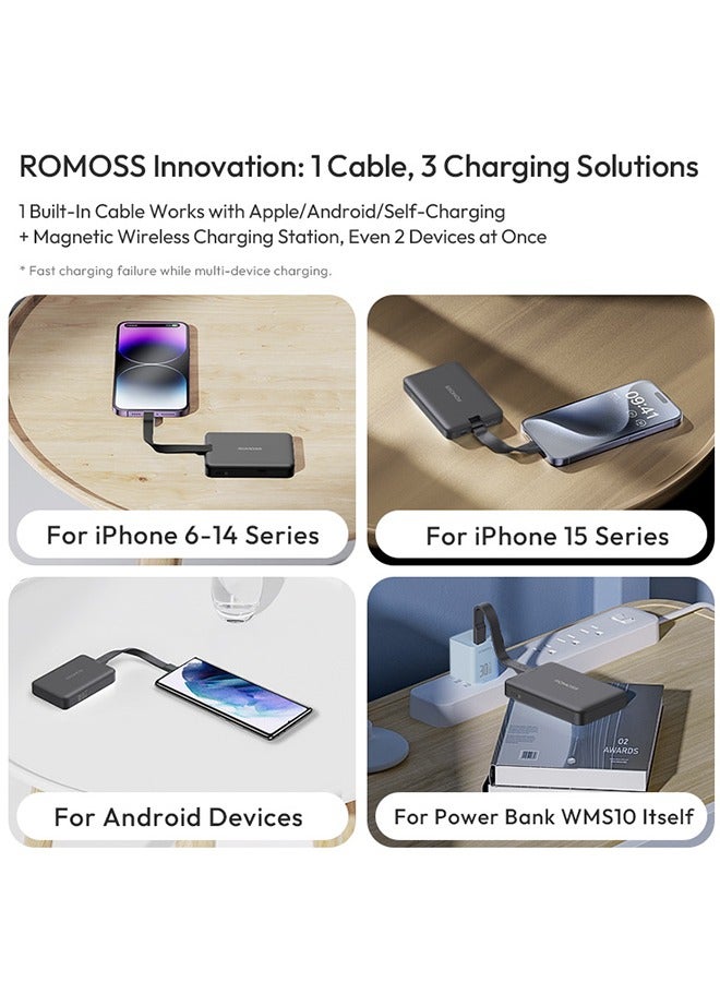 ROMOSS - 10000 mAh WMS10 Magnetic Power Bank , Wireless Portable Charger 15W Fast Charging, Magsafe Battery Pack PD 20W Wired Charging, Magsafe Charger for iPhone 12-16 Series, Samsung, Xiaomi Black - Image 1
