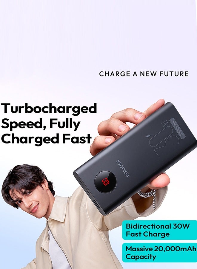 روموس 20000 mAh PEA20 Mobile Power Bank, 3-Port Portable Charger with Fast Charging, Large Capacity Battery Pack, PD30W Two-Way Wired Fast Charging, Smart Digital Display, Suitable for iPhone 12-16, etc. Black  - Image 2
