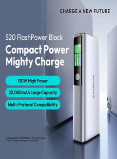 ROMOSS 20000 mAh PPU20 Powerbank, 3-Port Laptop Portable Charger with 130W Output, TFT Smart Digital Display, Fast Charging Battery Pack With MacBook Pro/Air, iPhone 14-16 Series, Samsung, Huawei, Dell, Lenovo Grey  - Image 2