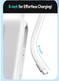 ROMOSS 10000 mAh PPR10 10000mAh Power Bank Large Capacity, Ultra Thin Compact Powerbank, Portable Charger, Fast Charging Battery Pack, PD22.5W Wired Fast Charging With LED Screen Display, Built-in 8 Inch Cable and 4 Outputs, Suitable For iPhone 12-16, Etc. White  - Image 5