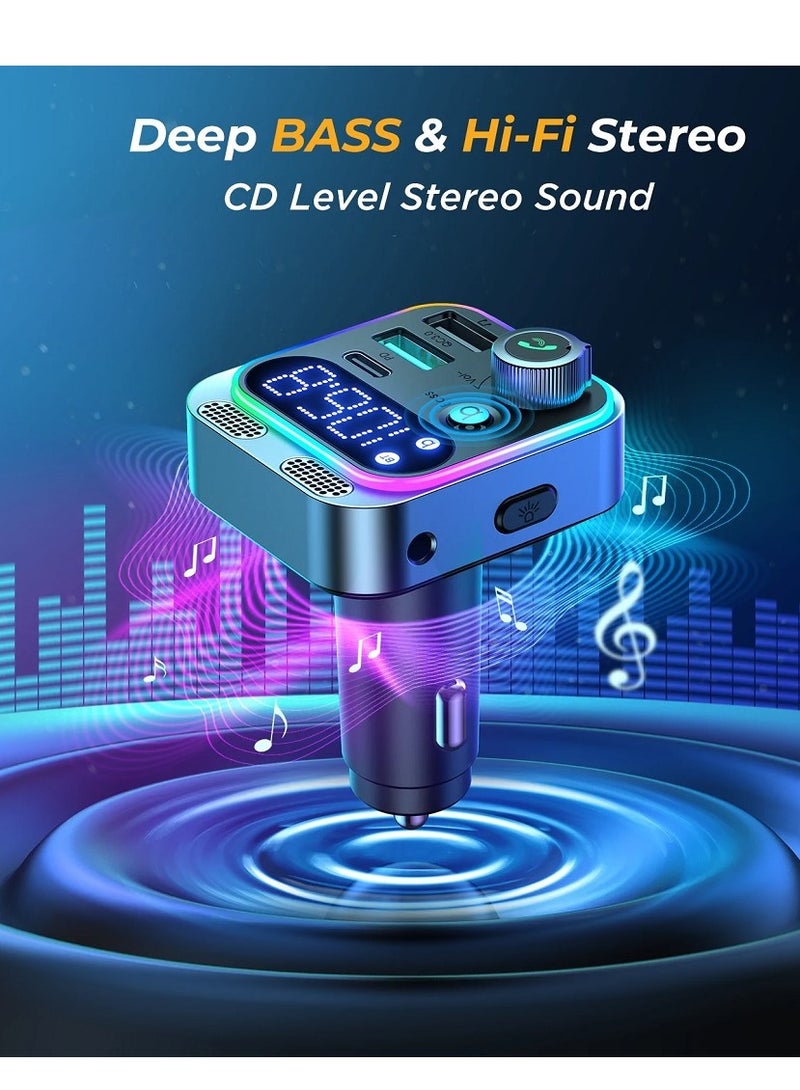 JOYROOM - Wireless FM Transmitter, Bluetooth 5.0 FM Transmitter Wireless Radio Adapter with Dual USB+PD+AUX Conenection Charging Car Charger MP3 Player Support TF Card & USB Flash Drive Silver - Image 1