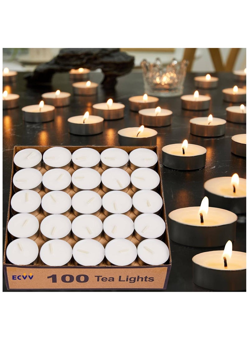 إي سي في في 100 Pack Tea Lights Candles, Tealight Candles, White Smokeless Dripless Long Lasting Tea Light Candles, Tea Candles for Weddings, Party, Shabbat, Home Decorative Tealights White  - Image 1