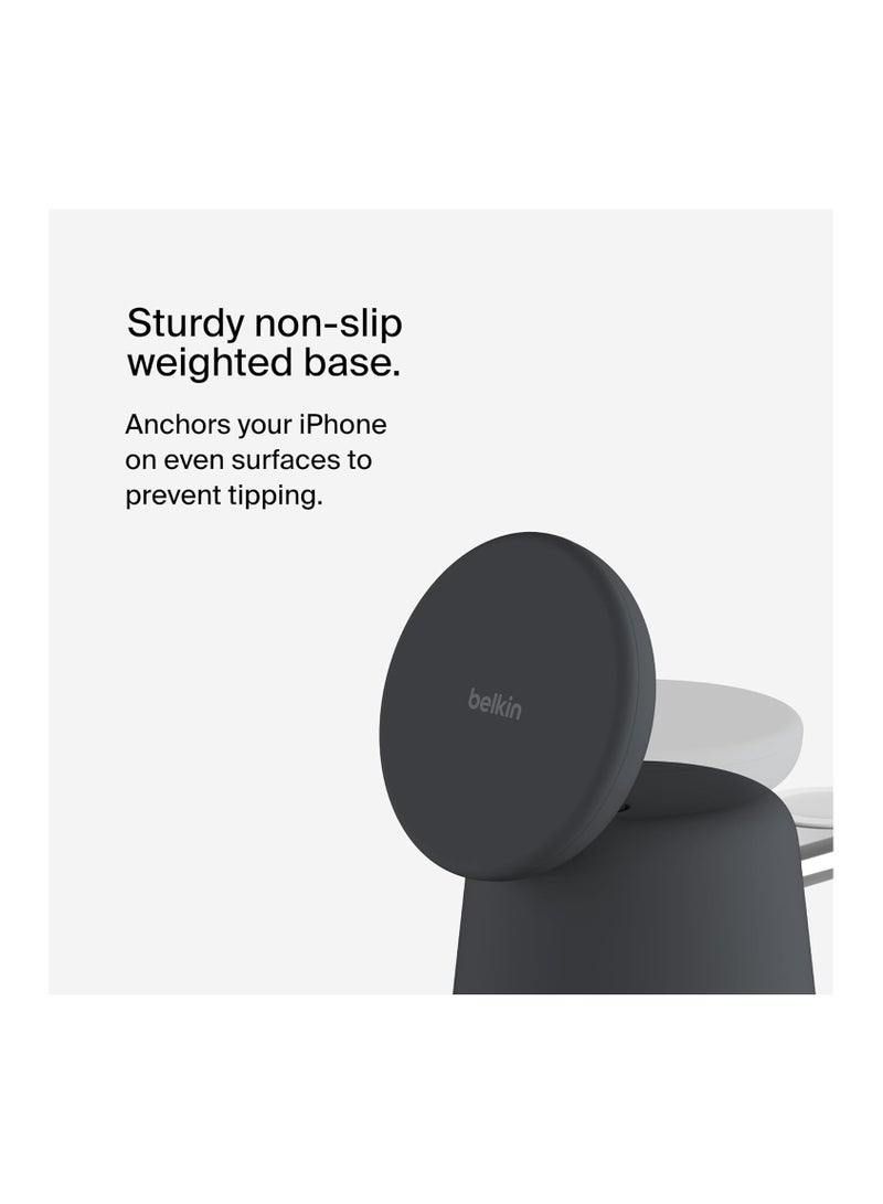 belkin - Boost Charge Pro 2-in-1 Wireless Charging Dock With MagSafe 15W Fast Charge iPhone Charger Compatible With iPhone 16, 15, 14, 13, And 12 Series, AirPods, And Other MagSafe Enabled Devices - Black - Image 1