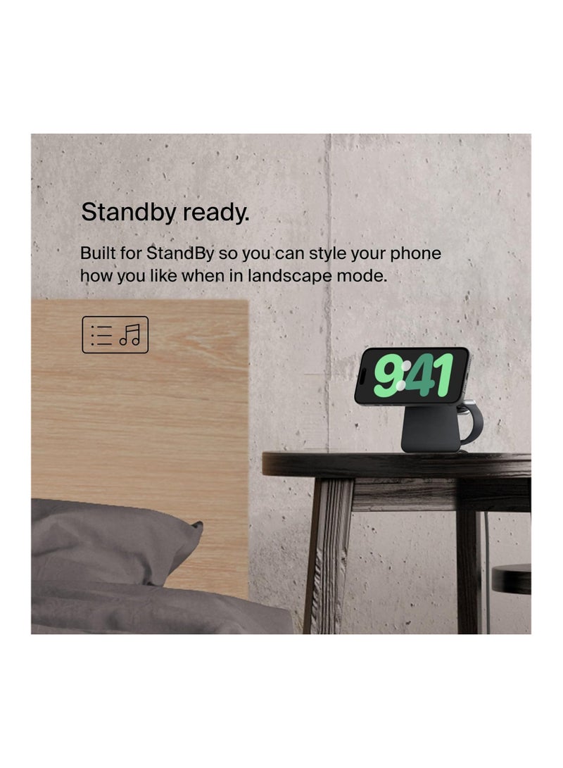 belkin - Boost Charge Pro 2-in-1 Wireless Charging Dock With MagSafe 15W Fast Charge iPhone Charger Compatible With iPhone 16, 15, 14, 13, And 12 Series, AirPods, And Other MagSafe Enabled Devices - Black - Image 1