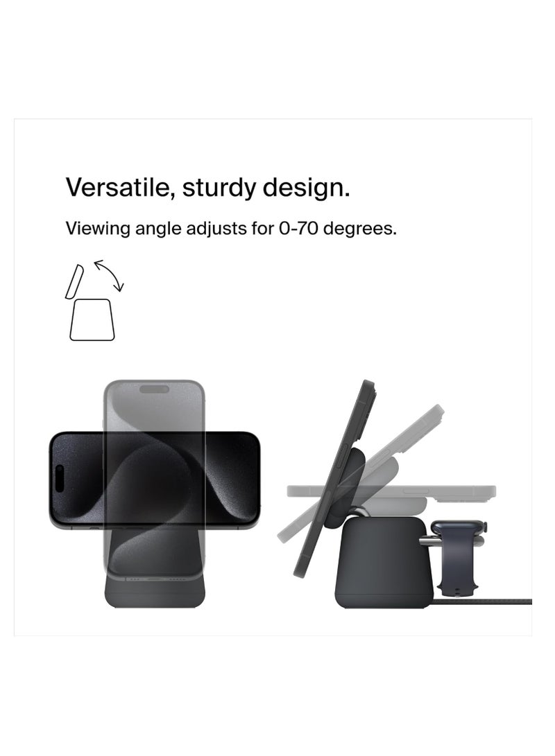 belkin - Boost Charge Pro 2-in-1 Wireless Charging Dock With MagSafe 15W Fast Charge iPhone Charger Compatible With iPhone 16, 15, 14, 13, And 12 Series, AirPods, And Other MagSafe Enabled Devices - Black - Image 1