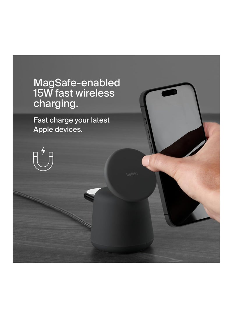 belkin - Boost Charge Pro 2-in-1 Wireless Charging Dock With MagSafe 15W Fast Charge iPhone Charger Compatible With iPhone 16, 15, 14, 13, And 12 Series, AirPods, And Other MagSafe Enabled Devices - Black - Image 1