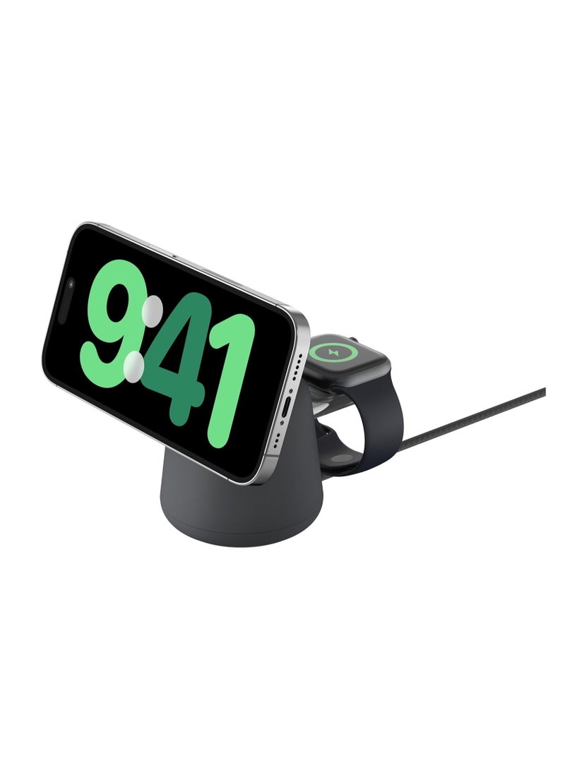 belkin - Boost Charge Pro 2-in-1 Wireless Charging Dock With MagSafe 15W Fast Charge iPhone Charger Compatible With iPhone 16, 15, 14, 13, And 12 Series, AirPods, And Other MagSafe Enabled Devices - Black - Image 1