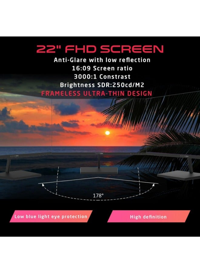 جايم أون - 21.45" Inch Basic Series Gaming Monitor (1920x1080) FHD, VA Panel, 75Hz Refresh Rate, 5ms Response Time with HDMI 1.4, Adaptive-Sync, Built-in Speakers, Support PS5 - GB22F75 | Black - Image 1