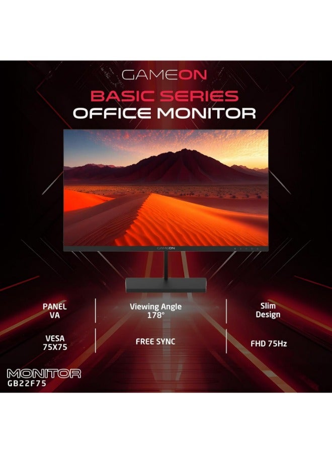 جايم أون - 21.45" Inch Basic Series Gaming Monitor (1920x1080) FHD, VA Panel, 75Hz Refresh Rate, 5ms Response Time with HDMI 1.4, Adaptive-Sync, Built-in Speakers, Support PS5 - GB22F75 | Black - Image 1