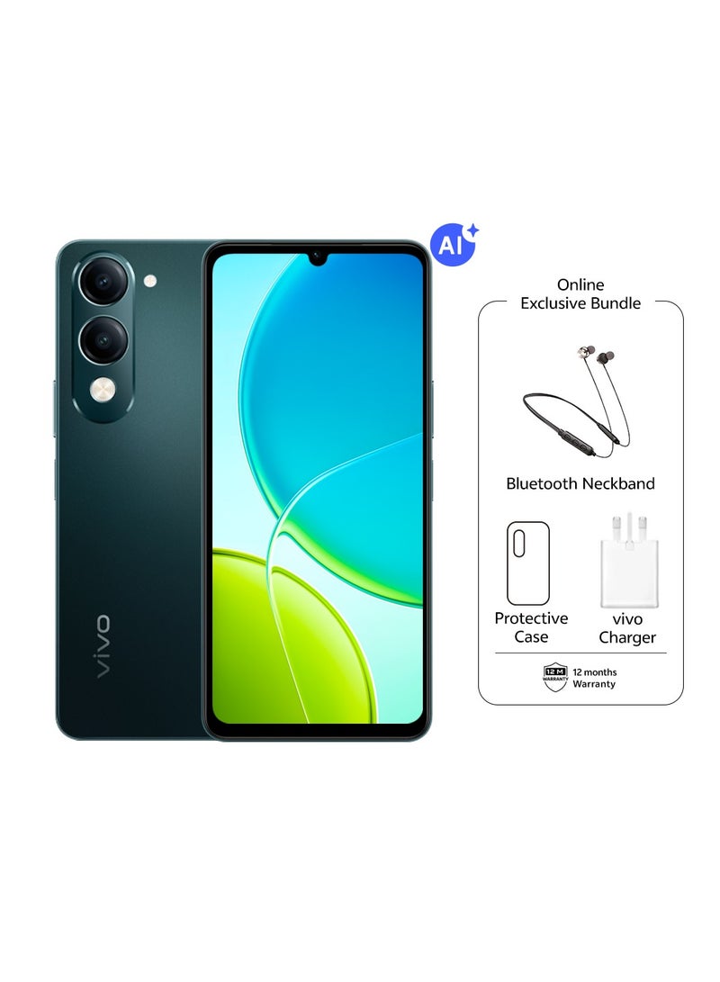 فيفو - Y04 AI 4G Dual SIM Jade Green 4GB RAM + 128GB | 5500Mah | with Neck Band - Middle East Version - Image 1