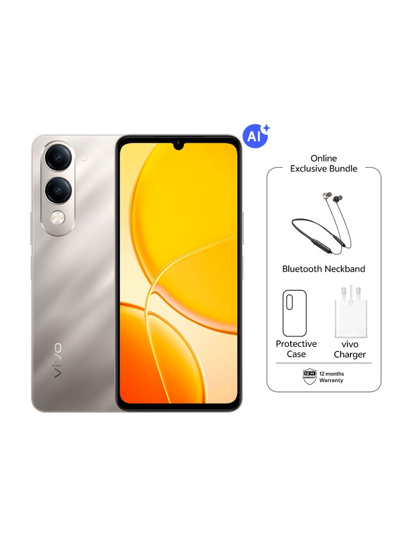 فيفو Y04 AI 4G Dual SIM Titanium Gold 4GB RAM + 128GB | 5500Mah | with Neck Band - Middle East Version  - Image 1