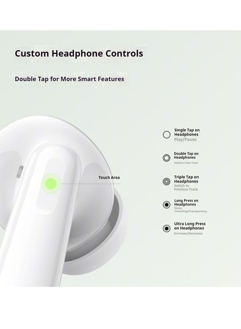أوبو - Enco Air4 True Wireless Earbuds - Bluetooth 5.4, 12.4mm Dynamic Driver, Active Noise Cancellation, 43H Battery Life, IP55 Waterproof, Dual Microphone Noise Reduction, Touch Control, Quick Pairing, Dual Device Connection White - Image 1