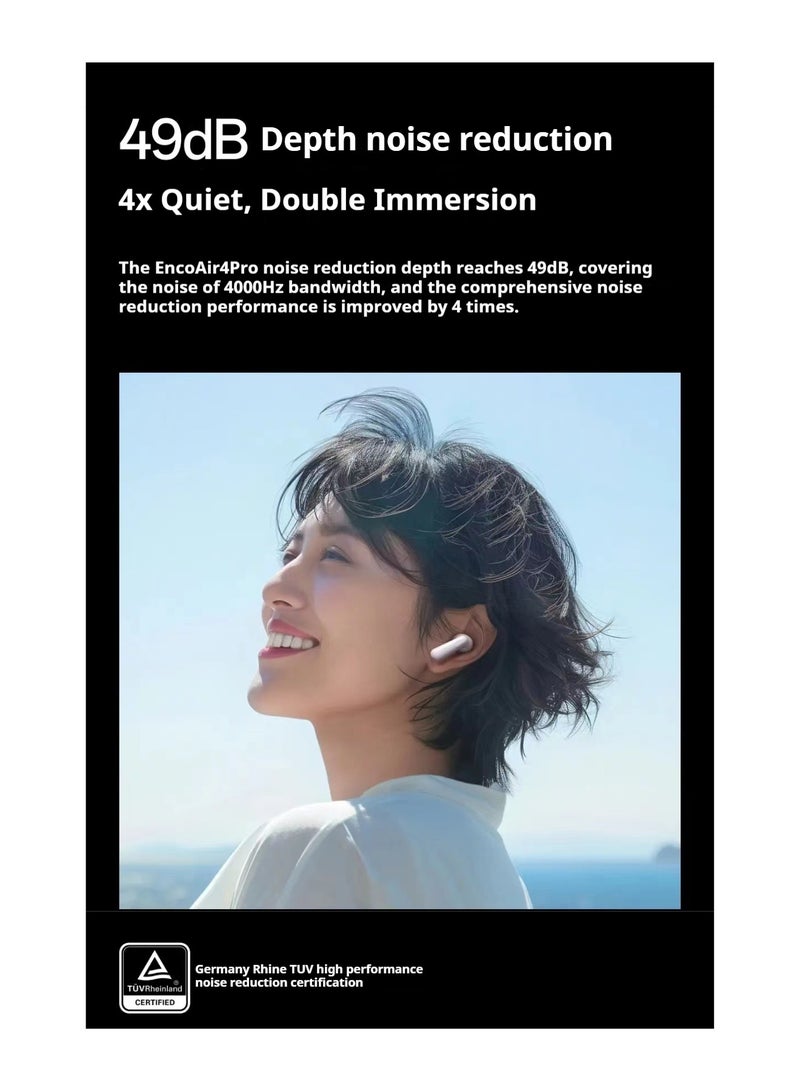 OPPO Enco Air4 pro Bluetooth Earbuds with 12.4mm Dynamic Driver, 44-Hour Battery, AI Noise Reduction, and Spatial Audio Technology White - Image 5