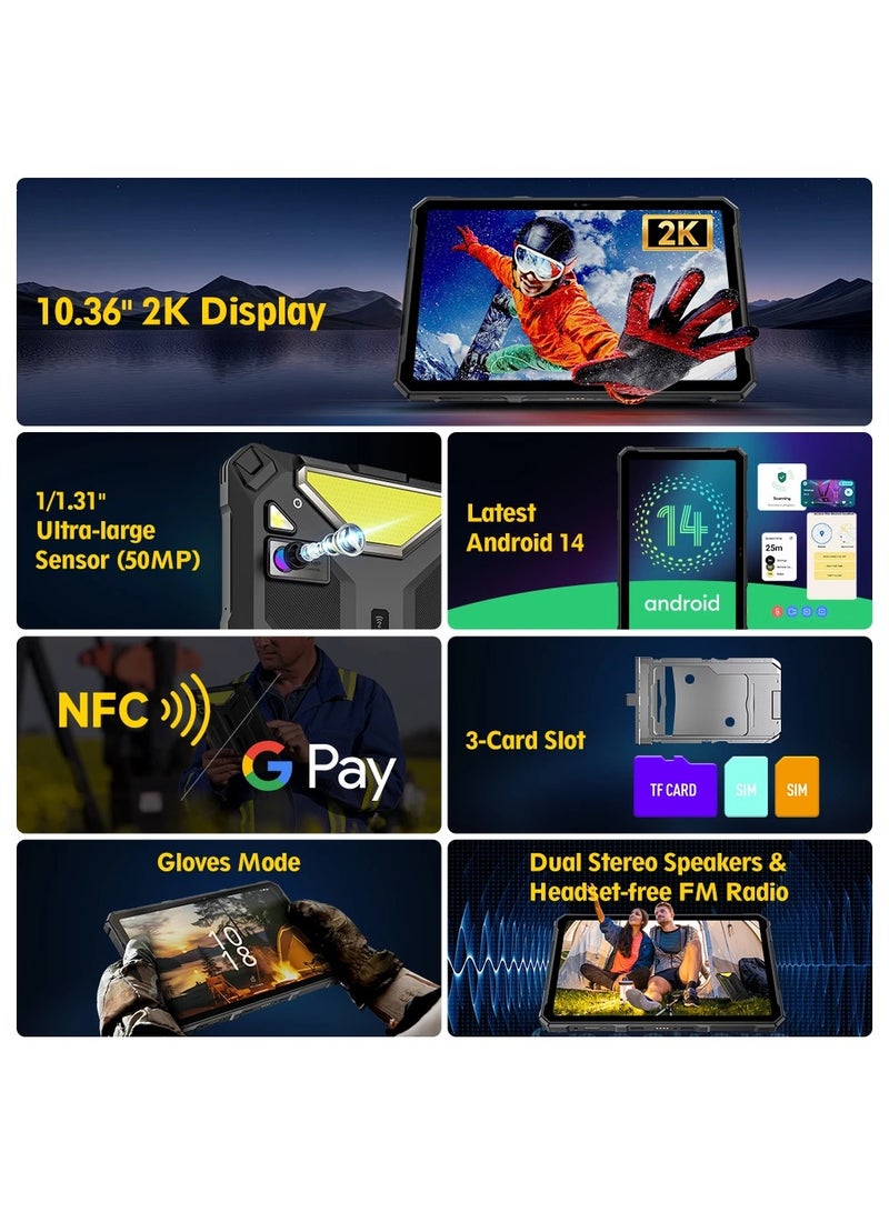 أوليفون تابلت أرمور باد 4 ألترا 5G المتين IP68/IP69K مع ضوء LED وبطارية 11800 مللي أمبير، شحن سريع 16GB+256GB 50MP - Image 4