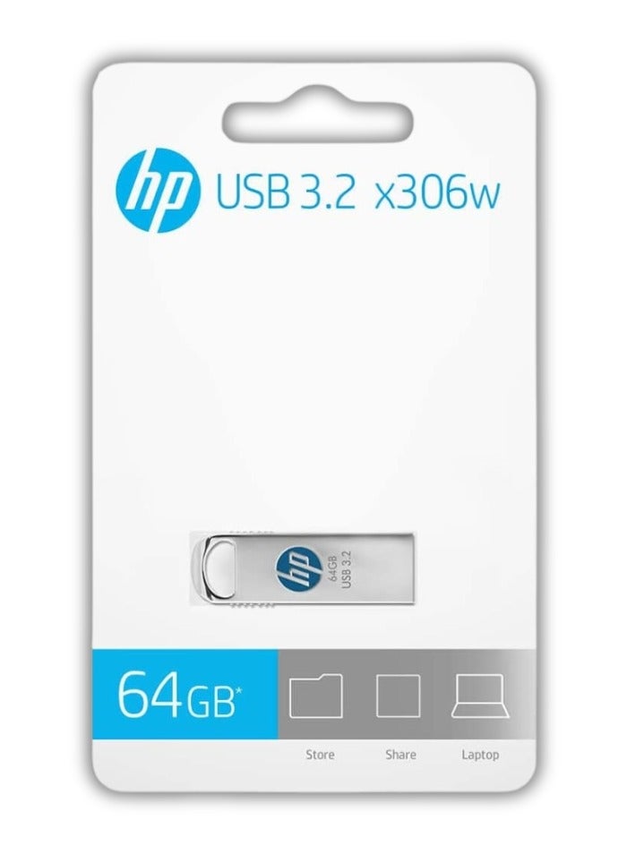 HP - v206w 64 GB USB 2.0 Flash Drive | Anti-slip Grip HPFD206W-64 Silver - Image 1
