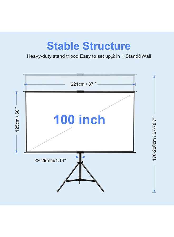 Wownect Projector Screen Tripod Stand 100 inch,Outdoor Projection Screen ,16:9 HD Wrinkle-Free Adjustable Tripod Movie Screen with Storage Bag SCR20 Black  - Image 2
