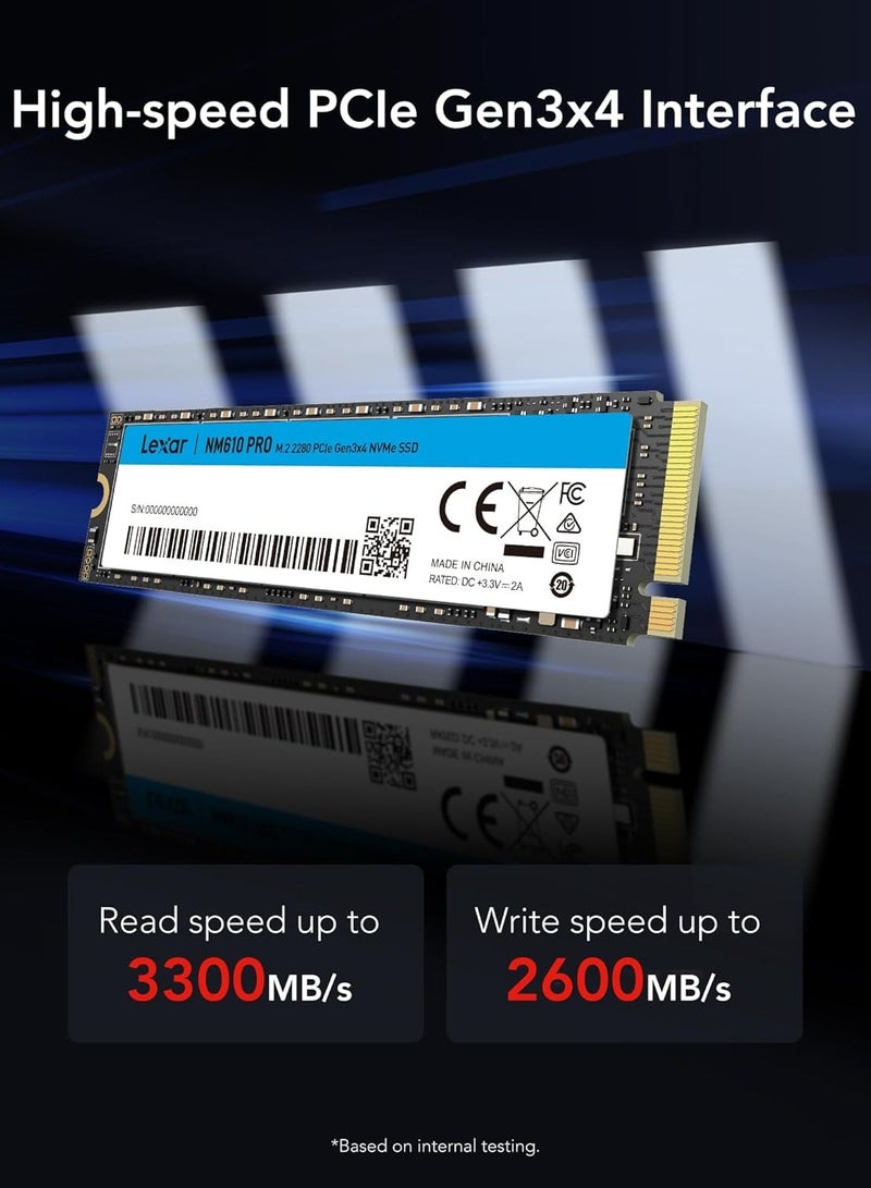 Lexar NM610PRO SSD, M.2 2280 PCIe Gen3x4 NVMe 1.4 SSD Internal, Up to 3300MB/s Reading, 2600MB/s Write, 3D NAND Flash Drives for Notebook, Desktop, PC 1 TB  - Image 2