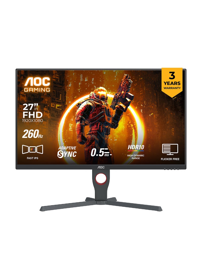 AOC 27", 27G10ZE, Fast IPS Gaming Monitor, Full HD 1920x1080, 260Hz, 0.5ms, HDR10, Adaptive Sync, HDMI 2.0 x2, Display Port 1.4 x1, 3-Sided Frameless, Console Gaming Ready, Black and Red Red and Black  - Image 1