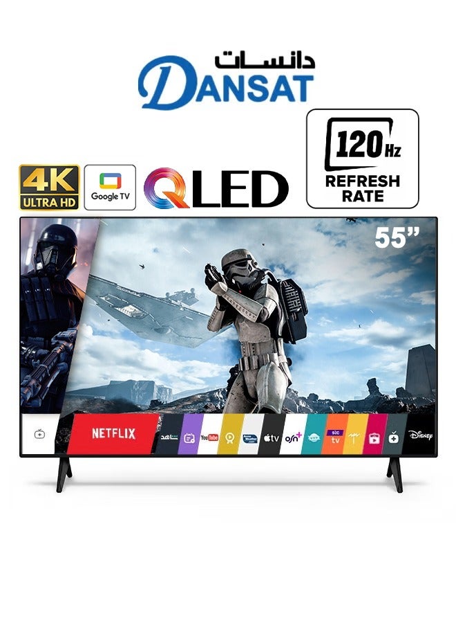 دانسات - 55 Inch - QLED - 4K UHD - 120 Hz - Google TV - HDR 10 - Internal Receiver - DTD55BU 4K SMART TV-1 black - Image 1