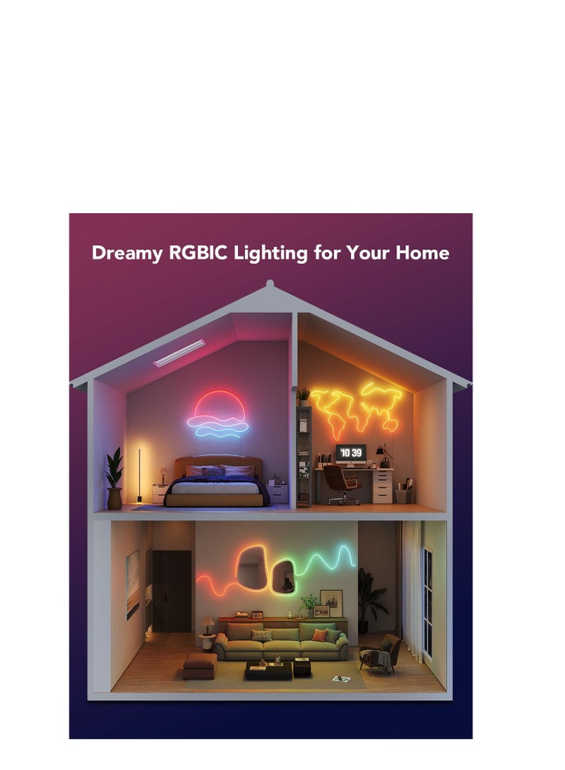 Govee - Govee Neon Lights, RGBIC Neon Rope Light 2 Works with Matter, Alexa, Google Assistant, Custom DIY Neon Strip Lights for Bedroom and Wall Decor, Shape Mapping, Softer Material, 16.4ft, White - Image 1