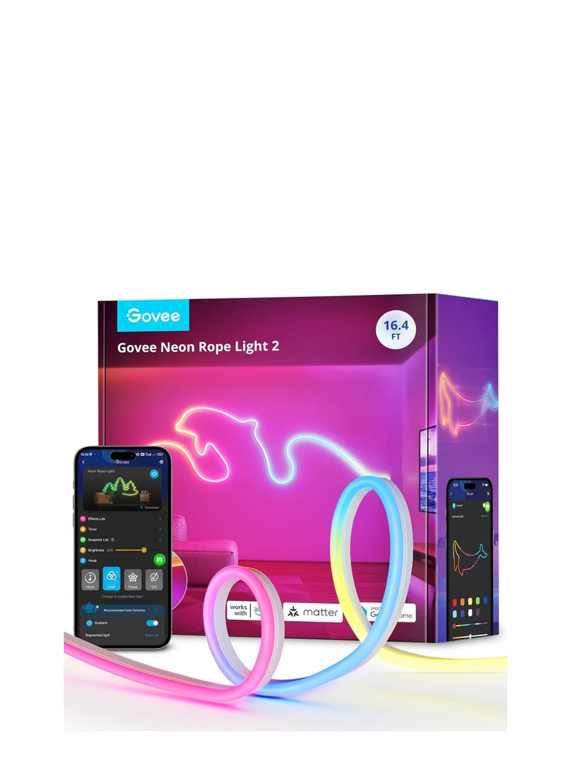 Govee - Govee Neon Lights, RGBIC Neon Rope Light 2 Works with Matter, Alexa, Google Assistant, Custom DIY Neon Strip Lights for Bedroom and Wall Decor, Shape Mapping, Softer Material, 16.4ft, White - Image 1