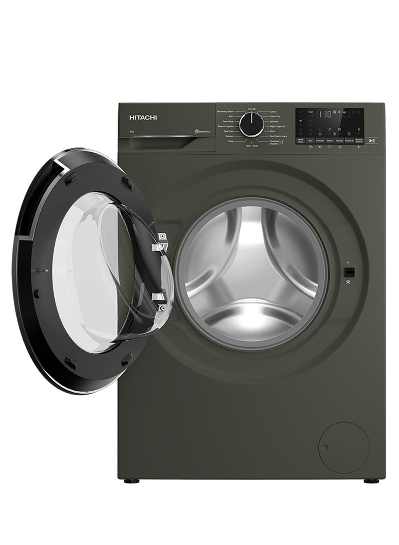 هيتاشي Front Loading 8kg Washing Machine, Steam & Hygiene, Inverter, 1400 RPM, Control from your phone, Made in Turkey - BD-80YFVEM Dark Grey 8 kg 2350 W BD-80YFVEM Dark Grey  - Image 3
