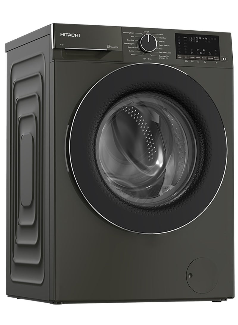 هيتاشي Front Loading 8kg Washing Machine, Steam & Hygiene, Inverter, 1400 RPM, Control from your phone, Made in Turkey - BD-80YFVEM Dark Grey 8 kg 2350 W BD-80YFVEM Dark Grey  - Image 2