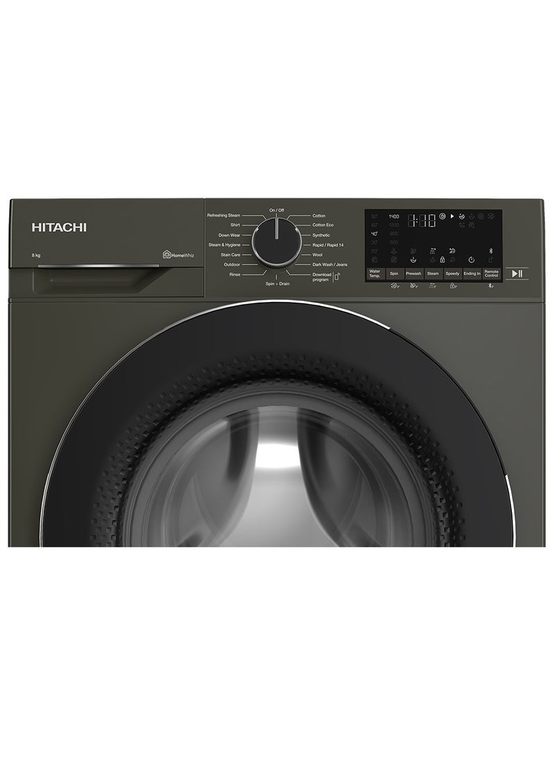 هيتاشي Front Loading 8kg Washing Machine, Steam & Hygiene, Inverter, 1400 RPM, Control from your phone, Made in Turkey - BD-80YFVEM Dark Grey 8 kg 2350 W BD-80YFVEM Dark Grey  - Image 4