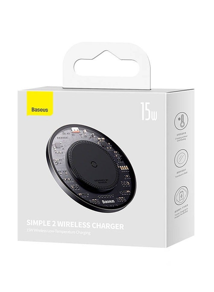 بيسوس - Simple 2 Wireless Charger 15W Cluster Black（Include: Cable Type-C To Type-C 24W 12V/2A 1m Cluster Black) Black - Image 1