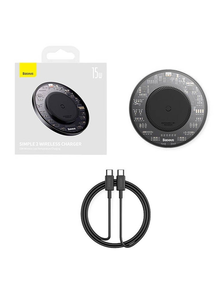 بيسوس - Simple 2 Wireless Charger 15W Cluster Black（Include: Cable Type-C To Type-C 24W 12V/2A 1m Cluster Black) Black - Image 1