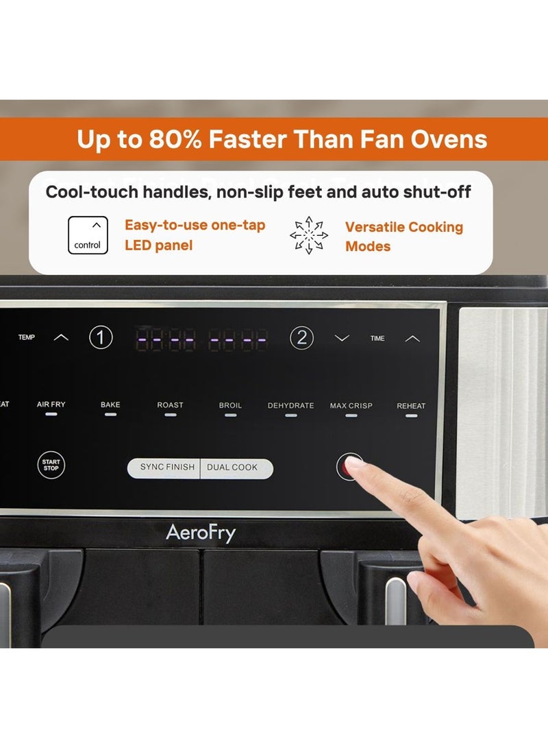 ايروفراي Air fryer - 9 Litres, Dual Zone Digital Air fryer, 2 Drawers, Uses No Oil, 8-in-1, Max Crisp, Roast, Bake, Reheat, Dehydrate, Cook, Non-Stick Dishwasher Safe Baskets, 2 Years Warranty 9 L 2400 W F-901 Black - Image 5