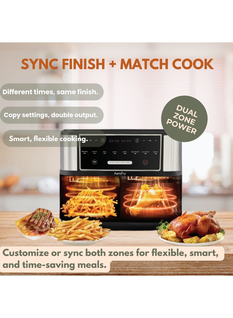 ايروفراي Air fryer - 9 Litres, Dual Zone Digital Air fryer, 2 Drawers, Uses No Oil, 8-in-1, Max Crisp, Roast, Bake, Reheat, Dehydrate, Cook, Non-Stick Dishwasher Safe Baskets, 2 Years Warranty 9 L 2400 W F-901 Black - Image 2