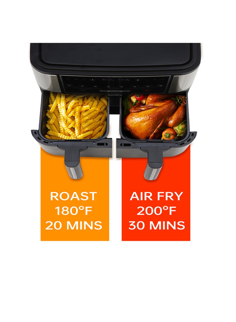 ايروفراي Air fryer - 9 Litres, Dual Zone Digital Air fryer, 2 Drawers, Uses No Oil, 8-in-1, Max Crisp, Roast, Bake, Reheat, Dehydrate, Cook, Non-Stick Dishwasher Safe Baskets, 2 Years Warranty 9 L 2400 W F-901 Black - Image 3