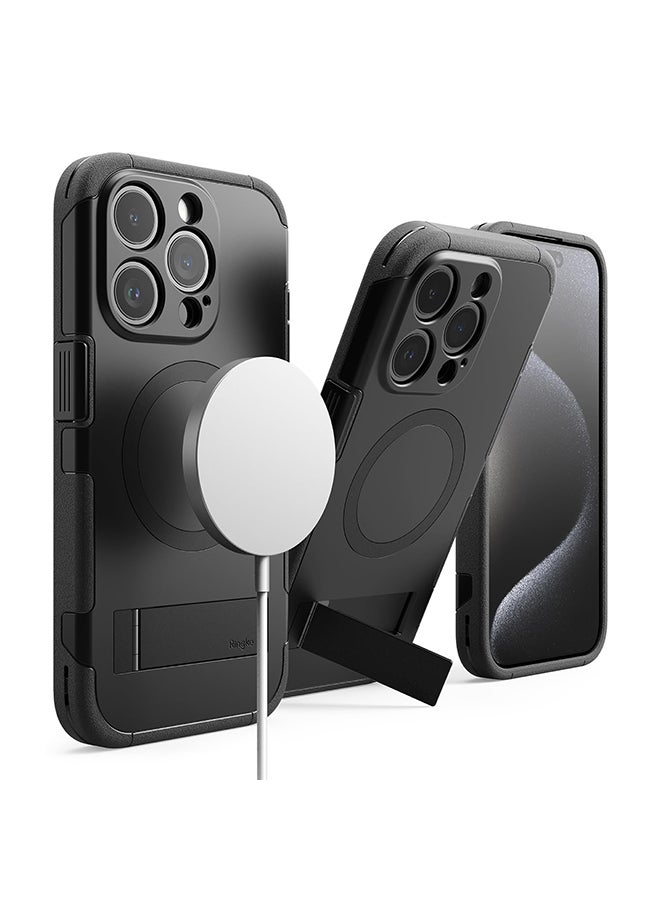 Ringke Alles Series Case Compatible With iPhone 15 Pro Max Heavy Duty Shockproof MagSafe Magnetic Standing Case - Black - Image 1