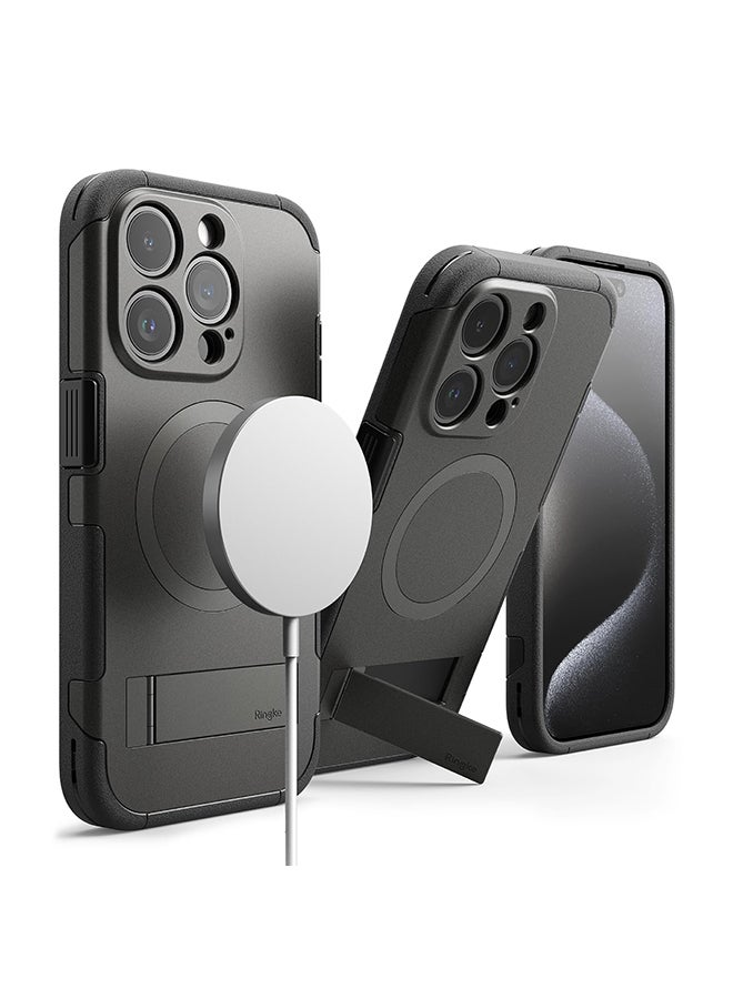 Ringke Alles Series Case Compatible With iPhone 15 Pro Max Heavy Duty Shockproof MagSafe Magnetic Standing Case - Gun Metal Grey - Image 1
