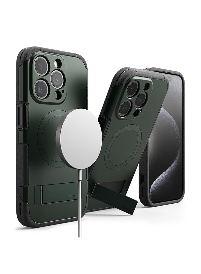 Ringke Alles Series Case Compatible With iPhone 15 Pro Max Heavy Duty Shockproof MagSafe Magnetic Standing Case - Dark Green - Image 1