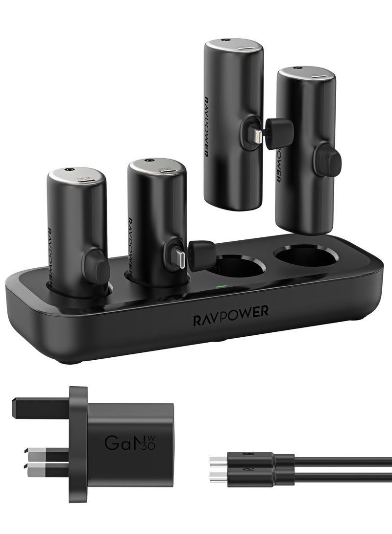 RAVPOWER 20000 mAh Family Charging Combo: 5000mAh 4-in-1 Portable Power Bank & Charging Station with Dual USB-C and Dual Lightning Ports for Fast, Simultaneous Charging of Multiple Devices BLACK  - Image 1