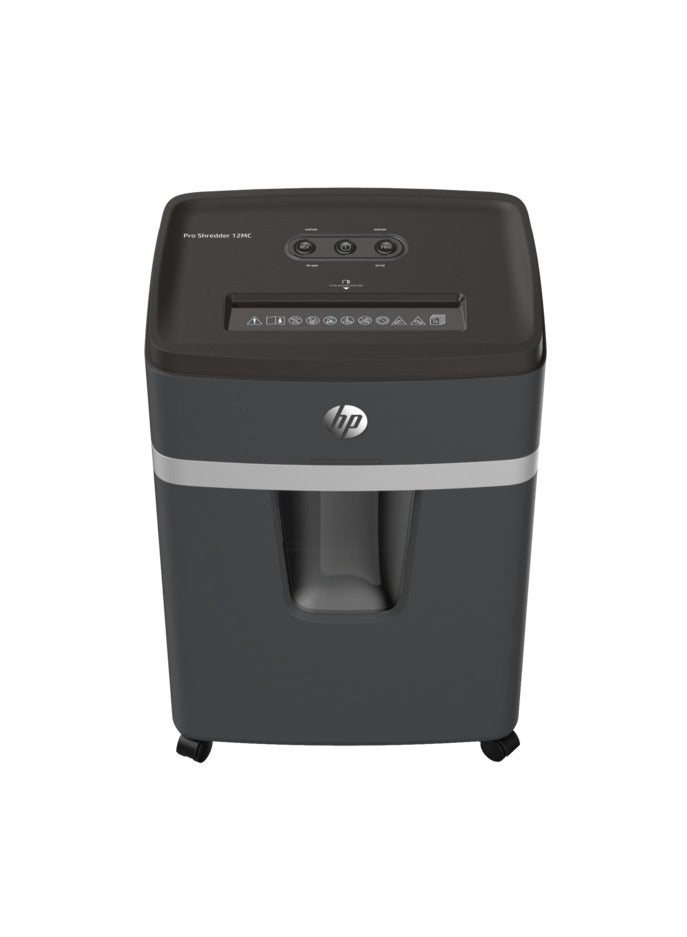 HP Pro Shredder 12MC Office Paper Shredder Machine, P-4 Security, Micro Cut, 12 Sheets, 25L Bin - 2814 Black - Image 1