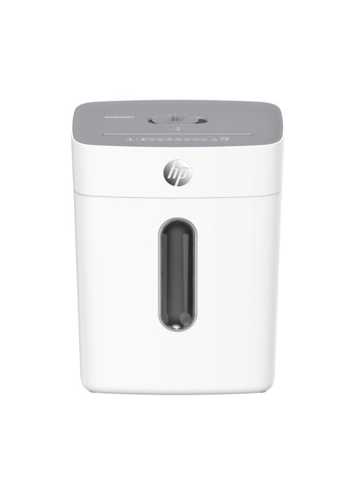 HP OneShred 8CC Office Paper Shredder Machine, P-4 Security, Cross Cut, 8 Sheets, 15L Bin - 2801 White  - Image 2