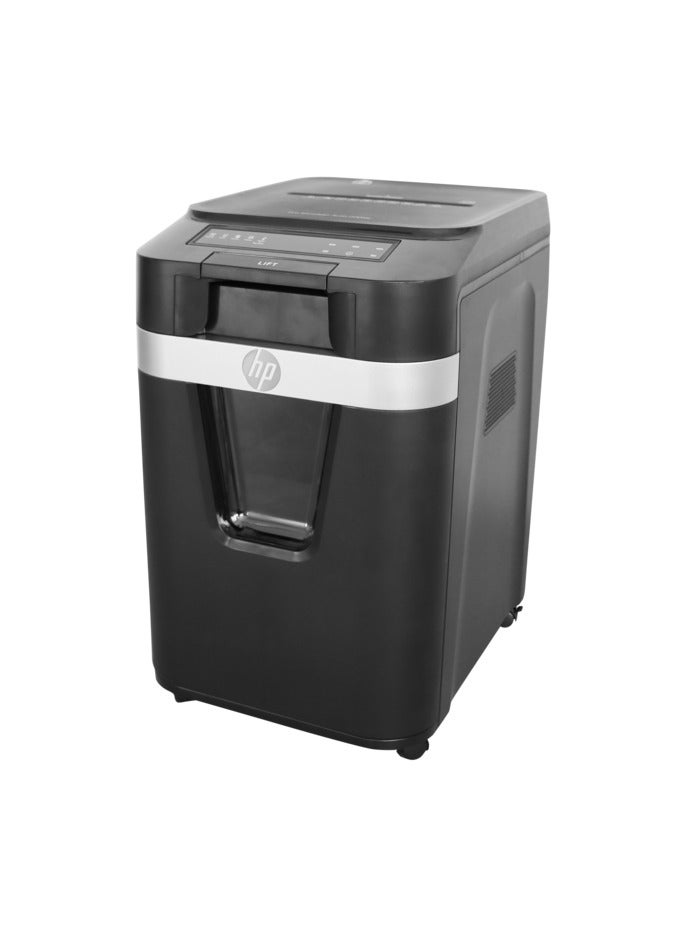 HP Pro Shredder Auto 200MC Office Paper Shredder Machine, P-4 Security, Micro Cut, 200 Sheets, 32.2L Bin - 2821 Black - Image 1