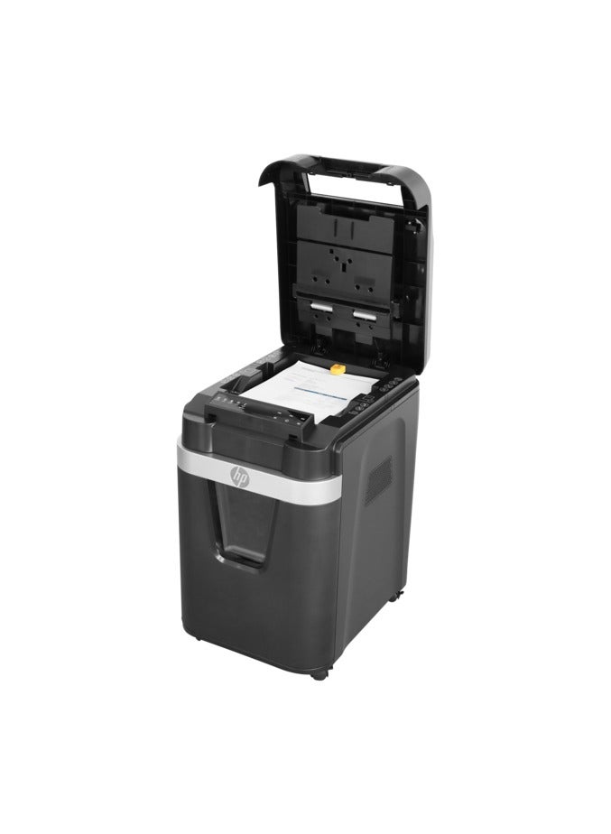 HP Pro Shredder Auto 200MC Office Paper Shredder Machine, P-4 Security, Micro Cut, 200 Sheets, 32.2L Bin - 2821 Black - Image 2