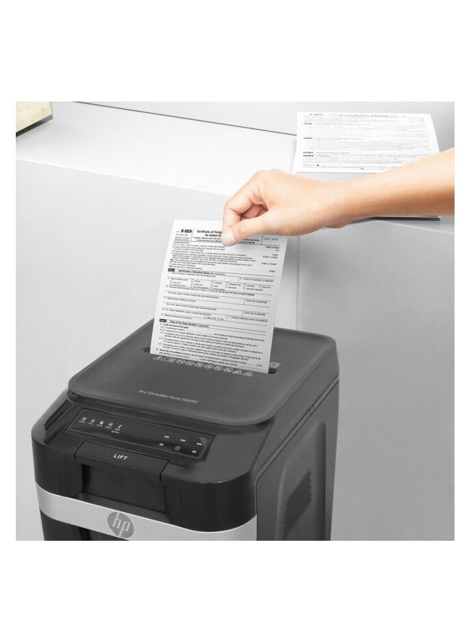 HP Pro Shredder Auto 200MC Office Paper Shredder Machine, P-4 Security, Micro Cut, 200 Sheets, 32.2L Bin - 2821 Black - Image 4